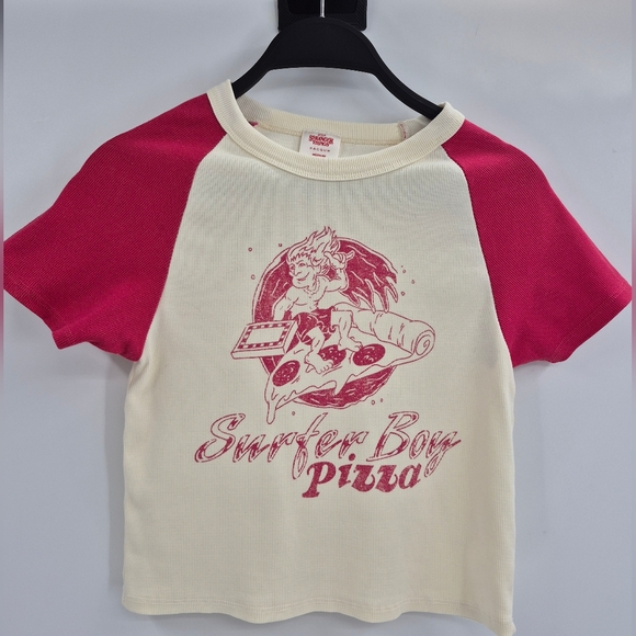 Stranger Things PacSun Surfer Boy Bavy Tee graphic tee Cream and Red Size Meduim - Picture 1 of 7